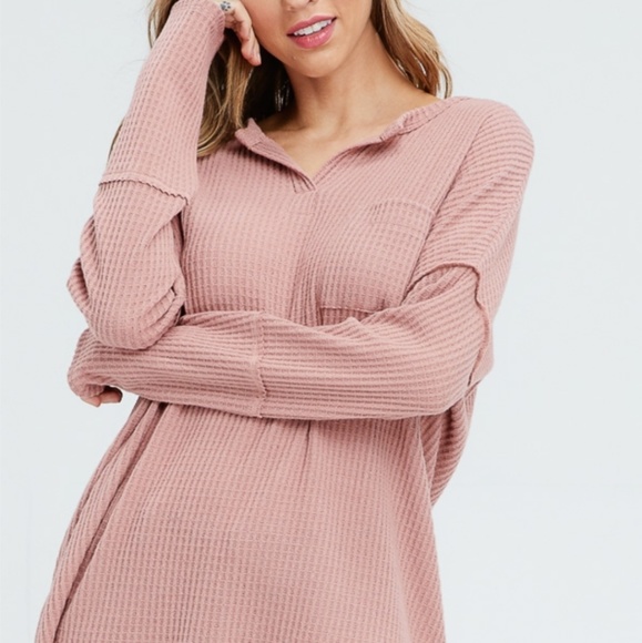 Mauve Thermal Raw Edge Top - Picture 1 of 3